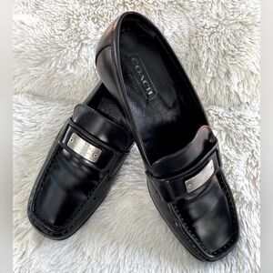 Coach Lora Spazzolato Black Leather Loafers Size 6.5